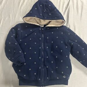 Petit Bateau Navy Insulated Hoodie with Anchor Pattern